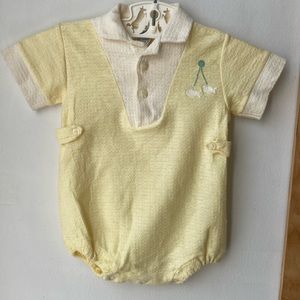 Carter’s vintage 60s mod pastel yellow knit unisex bubble romper size 6 mo.